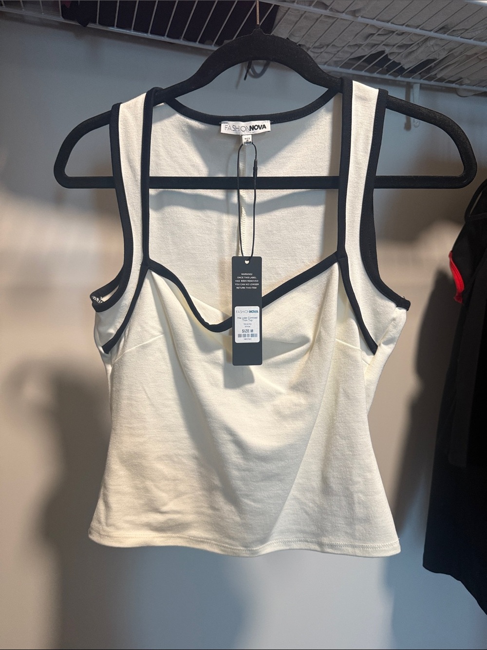Fashion Nova White Tank Top with Black Contrast Trim